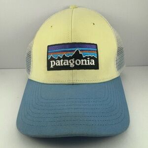 Patagonia Men’s Light Blue Yellow White mesh Trucker Hat Snapback